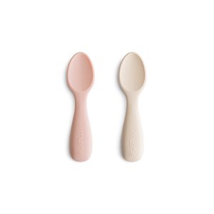 Mushie Toddler Starter Spoons - Silicone 2-pack - Blush/Shifting Sand